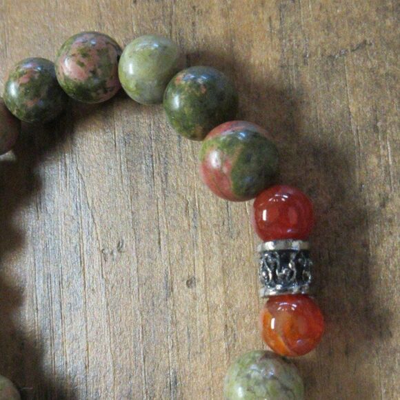MERRISOTA JEWELRY Unakite Jasper Red Fire Agate Stretch Bracelet Size 7 Inch NEW - Picture 5 of 6